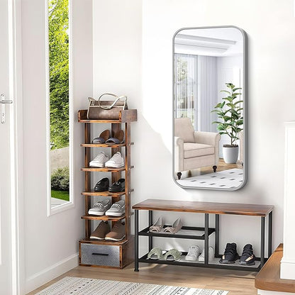 BONEWEI Silver Bathroom Mirror,20x40 inch Wall Mirror for Bathroom Wall Mounted,Rectangle Mirror for Bathroom Over Sink,Modern Frame Round Corner for Living Room,Bedroom Entryway,Horizontal/Vertical