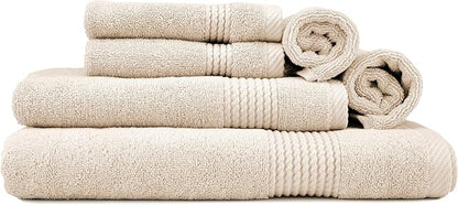 EastNBlue Lara Premium Towel Set 6 Piece - Soft & Highly Absorbent Bathroom Towel Set, 100% Luxury Turkish Cotton, Flannel Bath Towels, 1 Bath Towel, 1 Hand Towel, 4 Washcloths - White