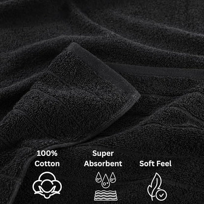 Casa Platino 100% Mercerized Cotton Luxury Bathroom Towels Set - 18 Piece - Ring Spun Technology - 6 Bath, 6 Washcloths, 6 Hand Towels - Remains Soft & Absorbent Even After Multiple Washes - Black