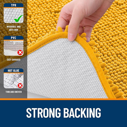 OLANLY Bathroom Rugs 24x16, Extra Soft Absorbent Chenille Bath Rugs, Rubber Backing Quick Dry, Machine Washable Bath Mats for Bathroom Floor, Tub and Shower, Home Decor Accessories, Golden Yellow