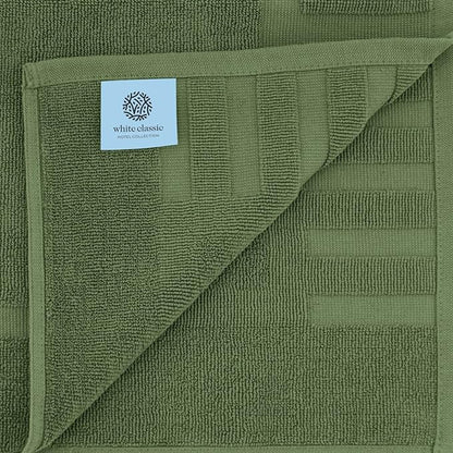 White Classic Luxury Bath Mat Floor Towel Set - Absorbent Cotton Hotel Spa Shower/Bathtub Mats [Not a Bathroom Rug] 22"x34" | 2 Pack | Forest Green