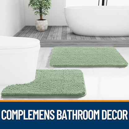 OLANLY Bathroom Rugs 44x24, Extra Soft Absorbent Chenille Bath Rugs, Rubber Backing Quick Dry, Machine Washable Bath Mats for Bathroom Floor, Tub and Shower, Home Decor Accessories, Sage Green