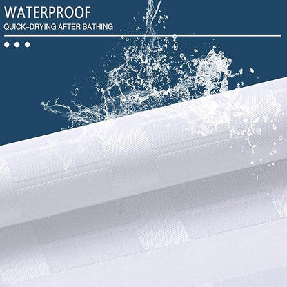 Conbo Mio Stall No Hook Shower Curtain with Snap in Liner Set, Hotel Luxury White Fabric Shower Curtains for Bathroom with See Through Top Window, Washable, Waterproof 36W x 74H