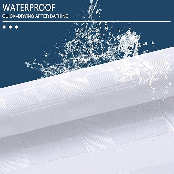 Conbo Mio Stall No Hook Shower Curtain with Snap in Liner Set, Hotel Luxury White Fabric Shower Curtains for Bathroom with See Through Top Window, Washable, Waterproof 54W x 74H