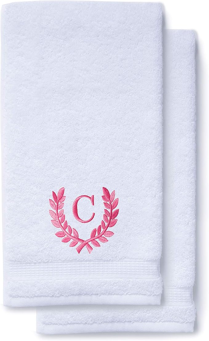 Decorative and Monogrammed Hand Towels for Bathroom Kitchen Makeup | Personalized Gift for Wedding-Bridal | Roman Font Custom Luxury Turkish Towel | Spa Collection, Oversized, 16 X 30 Inch, Set of 2