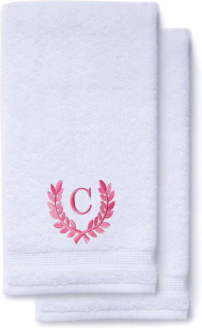 Decorative and Monogrammed Hand Towels for Bathroom Kitchen Makeup | Personalized Gift for Wedding-Bridal | Roman Font Custom Luxury Turkish Towel | Spa Collection, Oversized, 16 X 30 Inch, Set of 2