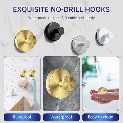 luckin smile Suction Cup Hooks for Shower, No-Drill Removable Towel Hook for Bathrooms, Shower Hooks, Suitable for Bathrooms, Kitchens, Windows, Glass, Powerful Suction Cup Hook (2, Gold)