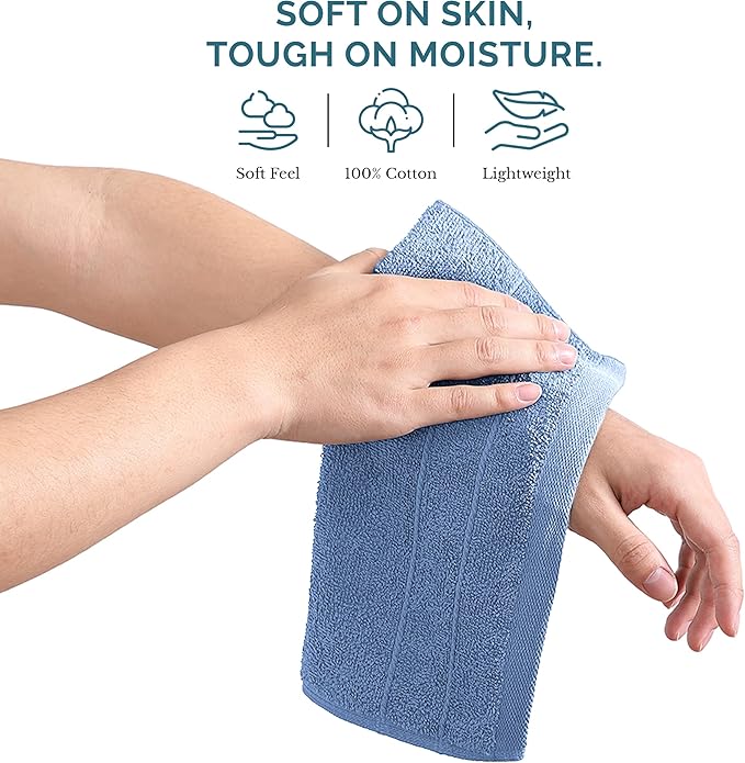 Casa Platino 100% Cotton Wash Cloths 24 Pack - Spa & Salon Quality - Ring Spun Cotton Face Cloths- Soft & Absorbent Washcloths for Shower, Home, Kitchen - Fingertip Towels - 13"x13", Cerulean Blue