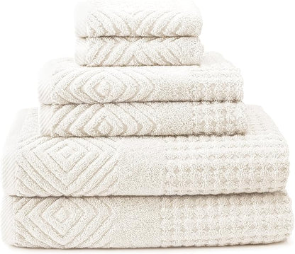 Texere 100% Organic Cotton Jacquard 650 GSM Premium Bath Towel Set - Extra Absorbent Quick Dry and Plush (Cable, Light Taupe, 2 Bath & 2 Hand Towels)