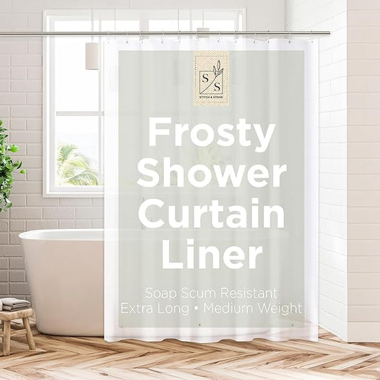 Stitch & Stone Shower Curtain Liner, Premium Medium Weight Durable Waterproof 6g PEVA for Bathroom with Weighted Magnets, Extra Long 72" x 78", Frosty 1 Pack
