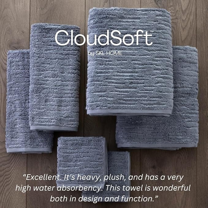 SKL Home CloudSoft Cotton Luxury 6-Piece Towel Set, Smoke Blue