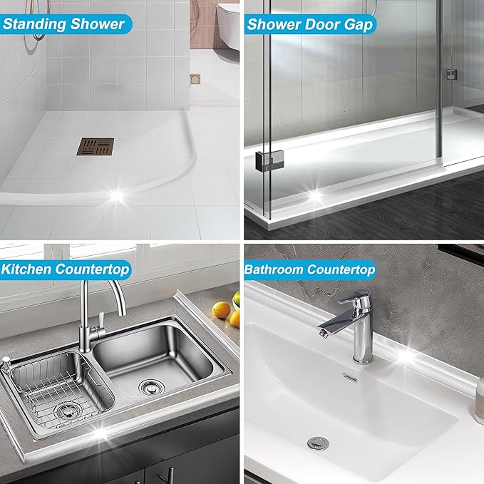 67" Shower Threshold Water Dam Silicone Shower Water Guard Collapsible Shower Door Bottom Seal Shower Splash Guard for Wet and Dry Separation