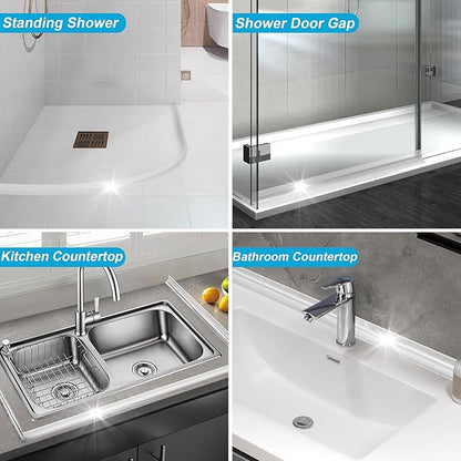 67" Shower Threshold Water Dam Silicone Shower Water Guard Collapsible Shower Door Bottom Seal Shower Splash Guard for Wet and Dry Separation