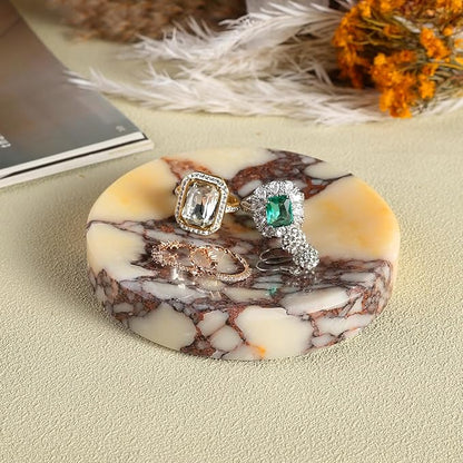 Koville Luxury Italy Calacatta Viola Marble Jewelry Dish, Small Round Trinket Dish for Ring Necklace Earring, 4" Stone Decorative Dish, Aesthetic Home Table Marble Decor