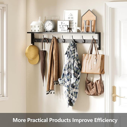 AMBIRD Coat Rack Wall Mount, Wood Coat Hooks with Shelf, Wall Key Holder with Shelf in Entryway, Kitchen, Living Room, Bathroom, Bedroom (Black)