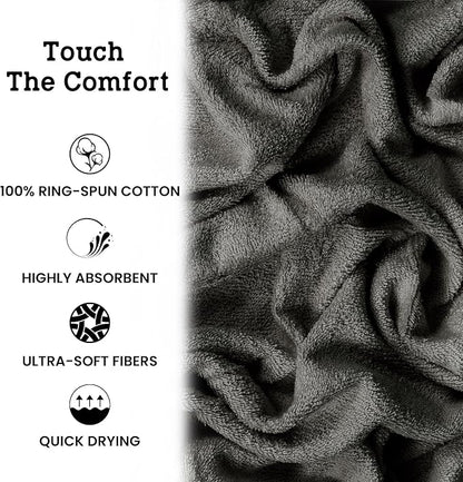 Casa Lino Silver Grey Bath Towels Set of 4 (54" x 27") - Large Bathroom Towel Set - 100% Cotton Towels for Bathroom - Highly Absorbent & Quick Dry Bath Towel Multipack - New Apartment Essentials
