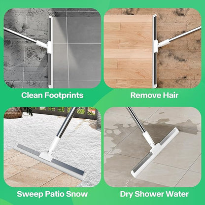 Floor Squeegee with 180° Rotating Head, Squeegee for Floor with 62" Long Handle, Silicone Broom for Window Cleaning, Bathroom Tile, Garage Concrete, Deck, Shower Glass, Pet Hair, Water