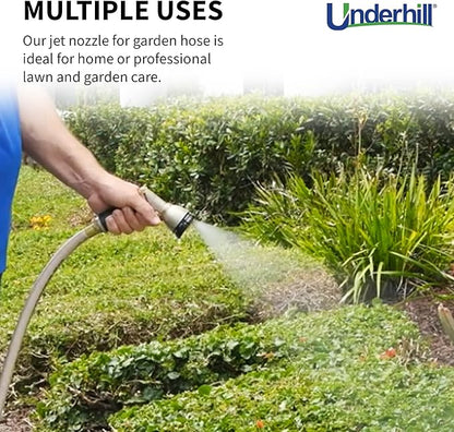 Underhill Pattern Master Gold Series Garden Water Hose Nozzle Sprayer Head, 3/4-Inch Thread Inlet, Jet Attachment 8 Spray Patterns, NG200-8S