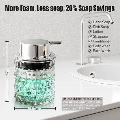 Malachi Foaming Hand Soap Dispenser, Refillable Clear Glass Pump Bottles for Liquid or Lotion, Modern Foam Dispenser for Bathroom, Kitchen, Commercial