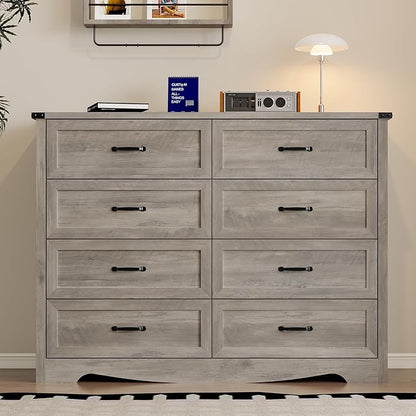 8-Drawer Dresser for Bedroom, Modern Wooden Chest of Drawers with Metal Handles, Anti-Tipping Design, Sturdy and Stable Storage Organizer for Living Room, Entryway, Home Office