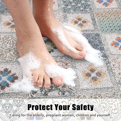 Shower Mat Non Slip - 24x36 Inch Shower Mats for Inside Shower with Drain Hole in Middle, Super Soft and Comfortable PVC Loofah Massage Bath Mat for Shower, Anti Slip Shower Stall Mat, Quick Drying