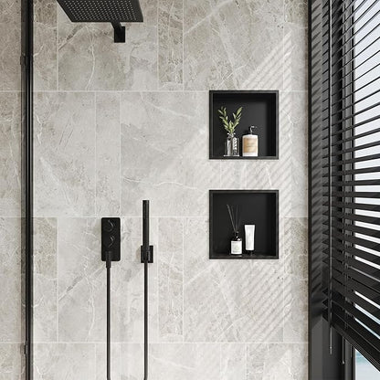 Neodrain Shower Niche Insert Tile Ready Recessed Bathroom Cabinet(Inner Size 12" X 12"), Waterproof Stainless Steel Wall Niche Shelf No Tiled Needed for Shower Storage, Matte Black