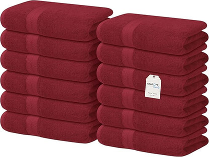 Avalon Towels Luxury Washcloths Value Pack of 12 – Premium Cotton, Soft & Absorbent Wash Cloths for Body and Face, Hotel and Spa Quality Wash Clothes, Quick Dry and Machine Washable (Crimson Red)