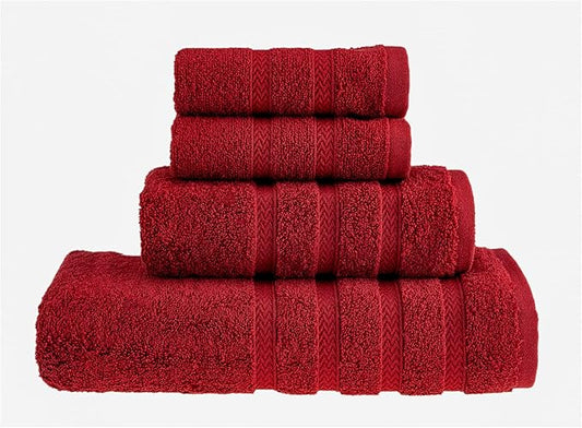HALLEY Turkish Towels Set (4 Pieces) 650 GSM Highly Absorbent Super Soft 100% Cotton - 1 Bath Towel 1 Hand Towel 2 Washcloths (Red)