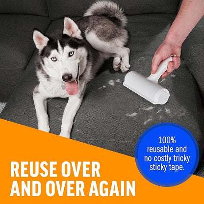 ChomChom Roller Pet Hair Remover – Original Size Reusable Lint Roller for Cat & Dog Hair on Furniture, Couch, Carpet, Car, Rugs & Bedding – Portable, Eco-Friendly (White)