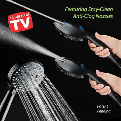 Hotel Spa AquaCare As-Seen-On-TV High Pressure Handheld & Rain 50-mode 3-way Shower Head Combo with Anti-clog Jets, 2-mode Tub & Pet Power Wash, Extra Wall Bracket, 6 ft. Hose, Matte Black