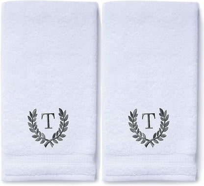 Decorative and Monogrammed Hand Towels for Bathroom Kitchen Makeup | Personalized Gift for Wedding-Bridal | Roman Font Custom Luxury Turkish Towel | Spa Collection, Oversized, 16 X 30 Inch, Set of 2