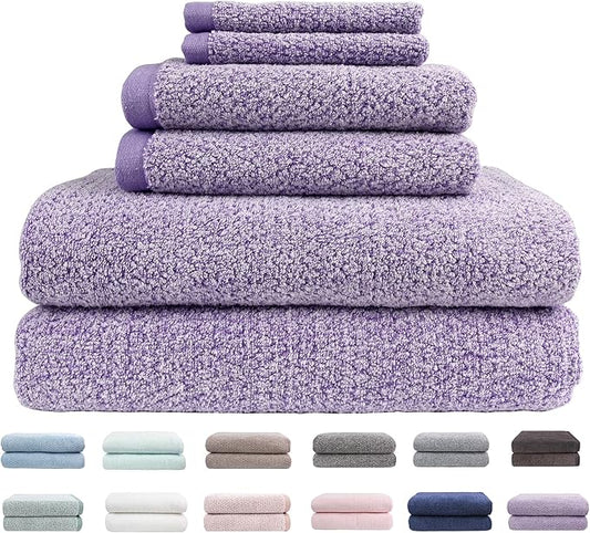 Everplush Diamond Jacquard 6 Pieces Bath Towel Set, Luxury Super Soft Oversized everplush Towels, Highly Absorbent everplush Diamond Jacquard Quick Dry Bath Towel for Lavender Towels Bathroom Sets