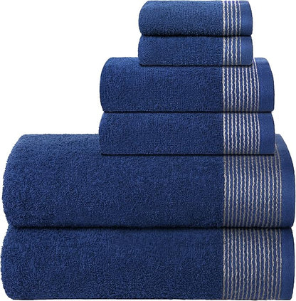 Belizzi Home 100% Cotton Ultra Soft 6 Pack Towel Set, Contains 2 Bath Towels 28x55 inchs, 2 Hand Towels 16x24 inchs & 2 Washcloths 12x12 inchs, Compact Lightweight & Highly Absorbant - Navy Blue