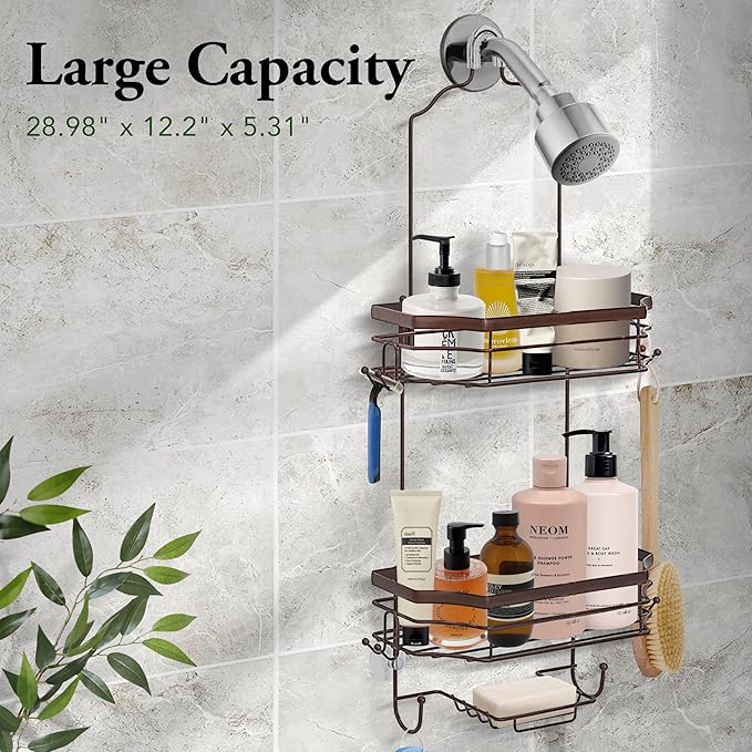 SunnyPoint Bathroom Classic Hanging Over The Shower Head Caddy (28.98" H x 12.2" W x 5.31" D) (Brown)