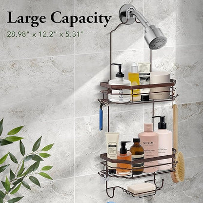 SunnyPoint Bathroom Classic Hanging Over The Shower Head Caddy (28.98" H x 12.2" W x 5.31" D) (Brown)