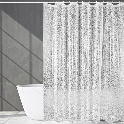 WELTRXE Bathroom Shower Curtain Liner 8G EVA Thick, 72x72 Inch 3D Frosted Pebble Plastic Shower Curtains, Heavy Duty Waterproof Shower Liner with Weighted Magnets, 12 Hooks, Rustproof Metal Grommet