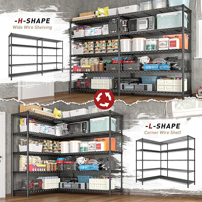 REIBII 73''W Shelf, Storage Shelves Load 1650 LBS Metal Shelving 5-Tier Wire Shelving Unit, Adjustable Heavy Duty Metal Shelves Wire Shelf for Pantry Kitchen Industrial Garage, 17.7"D x 73"W x 71"H