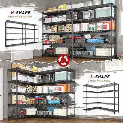 REIBII 73''W Shelf, Storage Shelves Load 1650 LBS Metal Shelving 5-Tier Wire Shelving Unit, Adjustable Heavy Duty Metal Shelves Wire Shelf for Pantry Kitchen Industrial Garage, 17.7"D x 73"W x 71"H