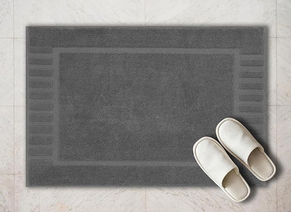 White Classic Luxury Bath Mat Floor Towel Set - Absorbent Cotton Hotel Spa Shower/Bathtub Mats [Not a Bathroom Rug] 22"x34" | 2 Pack | Gray/White
