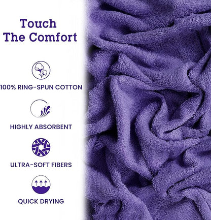 Casa Lino Face Towels & Body Wash Cloths for Showering - 100% Cotton Wash Cloths for Bathroom - Highly Absorbent & Quick Drying Washcloth Set - Cotton Washcloths 24 Pack (12" x 12") - (Purple)