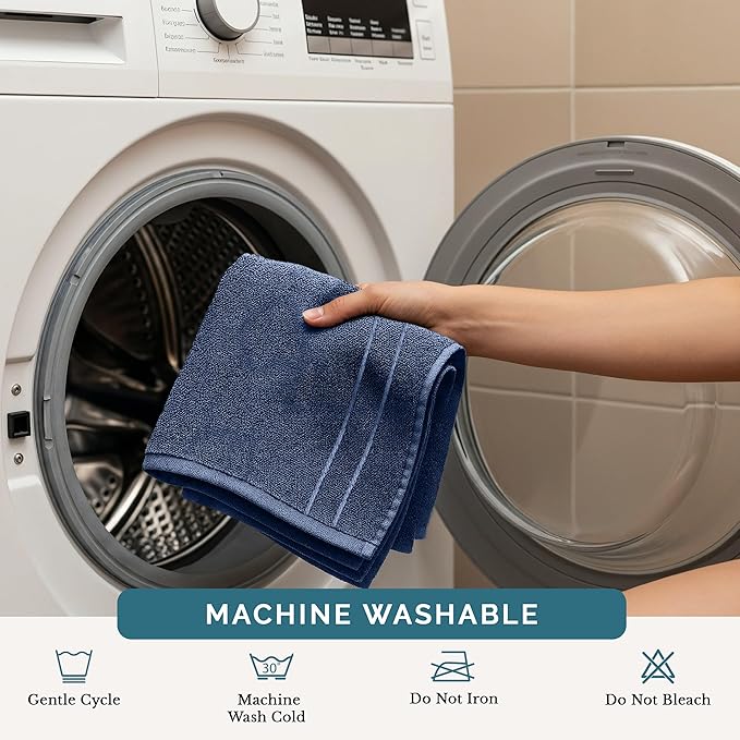 Casa Platino Washcloths Pack of 24 - Spa & Salon Quality - 100% Ring Spun Cotton Face Cloths - Soft & Ultra Absorbent Wash Cloth Set for Body, Beauty, Home, Gym - Fingertip Towels - 13"x13", Navy Blue