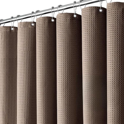 Inhousolu Fabric Shower Curtain Waffle Weave, 230 GSM Heavy Duty, Weighted Hem, 14 Metal Hooks, Water Repellent, Machine Washable, Hotel Spa Luxury Bath Curtain Set, 72 x 72 Inch, Brown