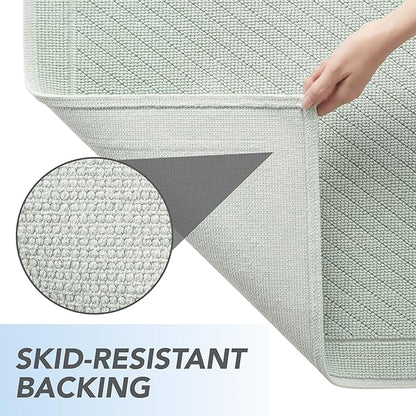 Arkwright 100% Cotton Bathroom Rug - High Absorbent Stylish Textured Woven Design Bath Mat, Slip Resistant Backing for Shower and Bathtub Floor, 20x32 in - Green
