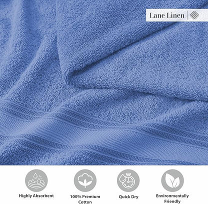 LANE LINEN Luxury Bath Towels Set - 3 Piece Set, 100% Cotton Bathroom Towels, Zero Twist, Quick Dry Shower Towels, Soft & Absorbent Bath Towel, 1 Bath Towel, 1 Hand Towel, 1 Washcloth - Cerulean Blue