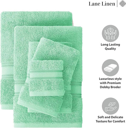 LANE LINEN Luxury Bath Towel Set of 12 – 100% Mercerized Cotton, 4 Bath Towels, 4 Hand Towel & 4 Washcloths, Zero Twist, Remains Soft & Absorbent Even After Multiple Washes - Aqua Sky