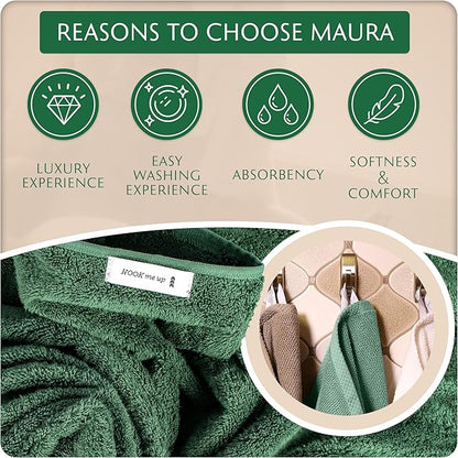 MAURA Basics Bath Towel Sets for Bathroom with Hanging Hook Loops. 2 Bath Towels, 2 Hand Towels, 2 Washcloths, Soft, Durable, Long Lasting and Absorbent Towels Set, Hunter Green