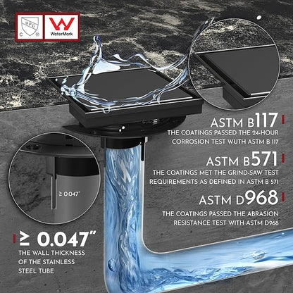WEBANG 6 Inch Square Shower Drain Black Floor Drain with Flange Reversible 2-in-1 Cover Tile Insert Grate Removable SUS304 Stainless Steel CUPC Certified Matte Black