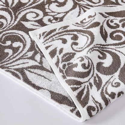 Modern Threads Trefoil Filigree 6-Piece 100% Cotton Towel Set – Reversible Yarn Dyed Jacquard – Includes 2 Bath Towels, 2 Hand Towels, 2 Washcloths – Absorbent, Quick Dry, Soft & Durable – Mocha Brown