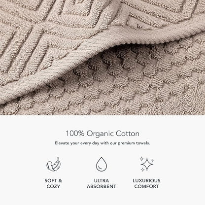 Texere 100% Organic Cotton Diamond Jacquard 700 GSM Luxury Bath Towel Sets - Ultra Soft and Absorbent Hotel and Spa Quality (Diamond, Oxford Tan, 2 Hand & 2 Face Towels)