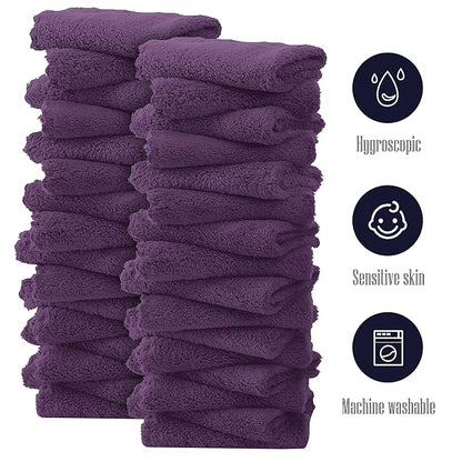 32 Pack Baby Washcloths - Luxury Coral Fleece - Extra Absorbent and Soft Wash Clothes for Newborns, Infants and Toddlers - Suitable for Sensitive Skin and New Born - Baby Shower - Plum, 10x10 Inch
